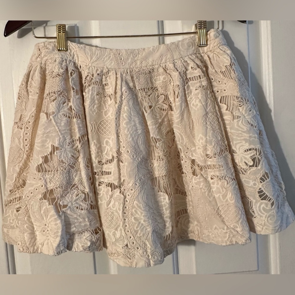 Anthro JACQUIE THE LABEL Bohemian Romantic Embroidery Md Celina Mini Skirt Ivory - Picture 13 of 13